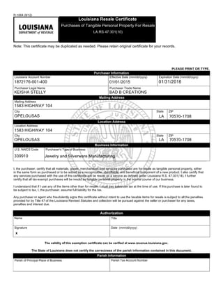 Louisiana Resale Certificate